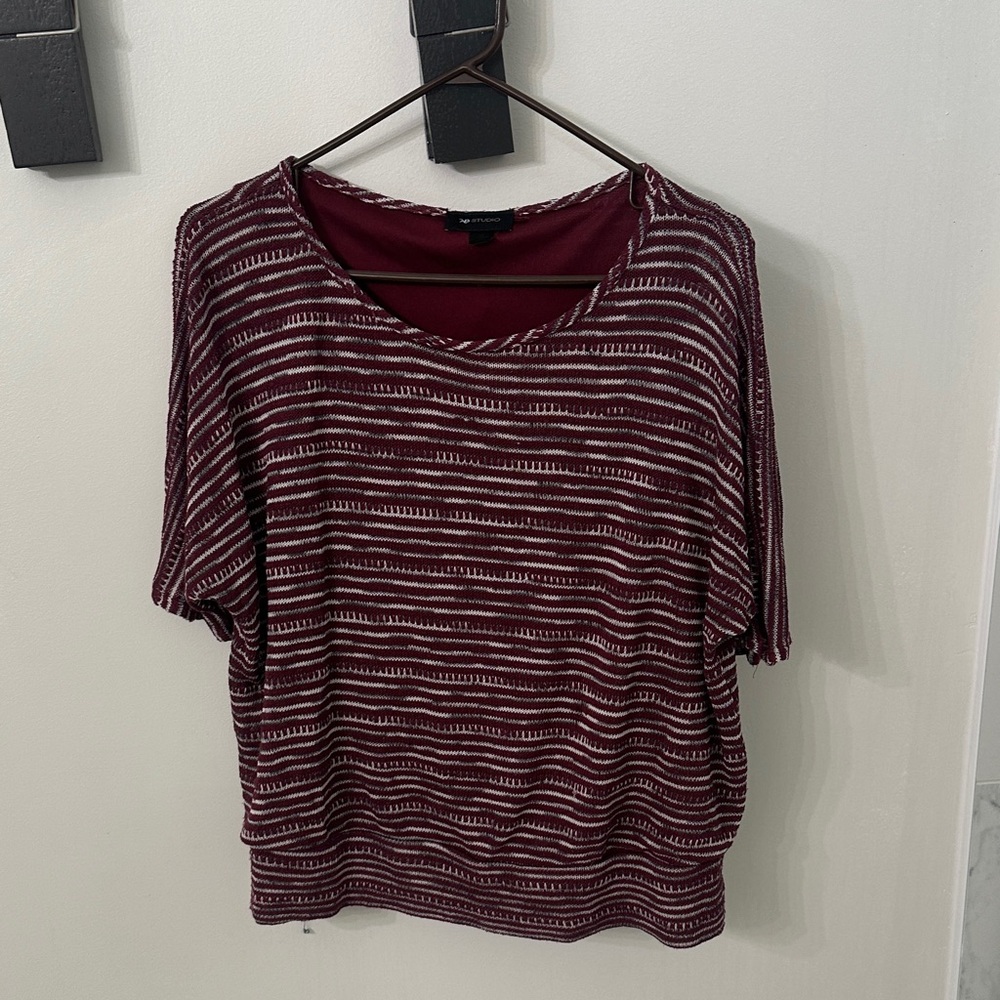 AB Studio Burgundy Striped Short Sleeve Top